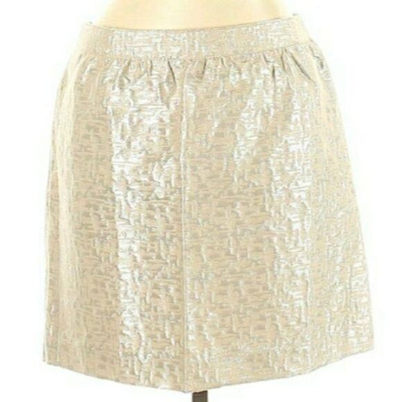 Loft Skirt Womens 10 Retro 60's Wool Mini Cream Gold Brocade Metallic Jackie O - Picture 10 of 10